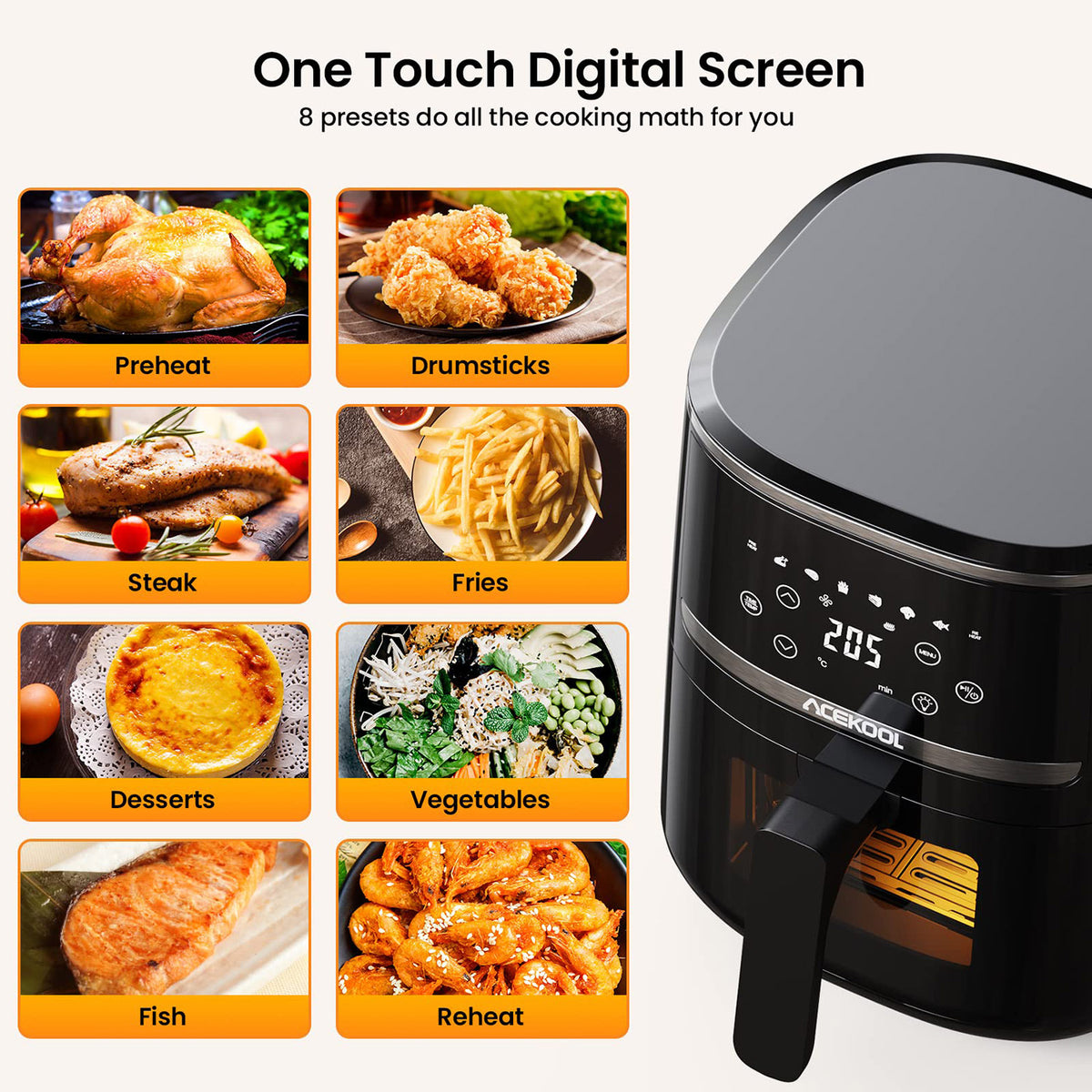 Acekool Friggitrice Ad Aria 4.5 Litri, 1500W Air Fryer