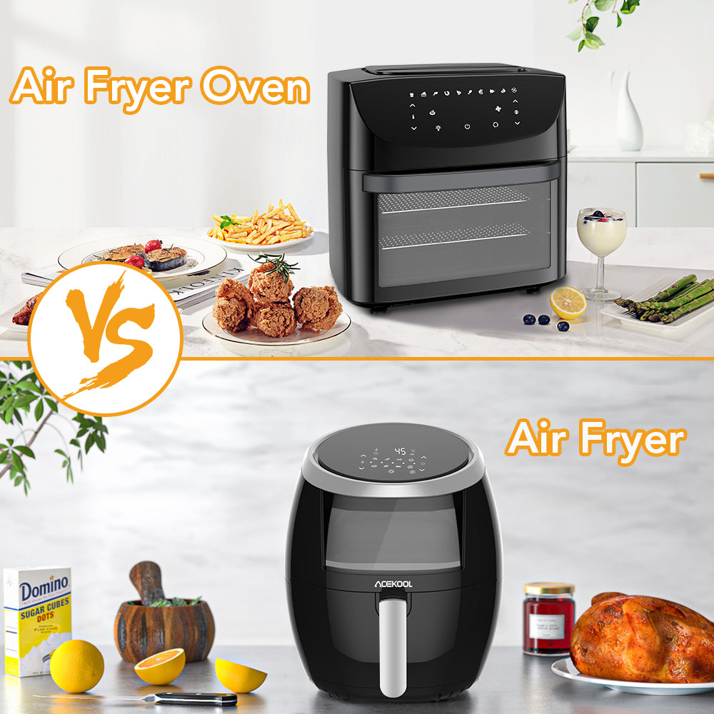 Acekool air fryer oven on the kitchen table with dishes