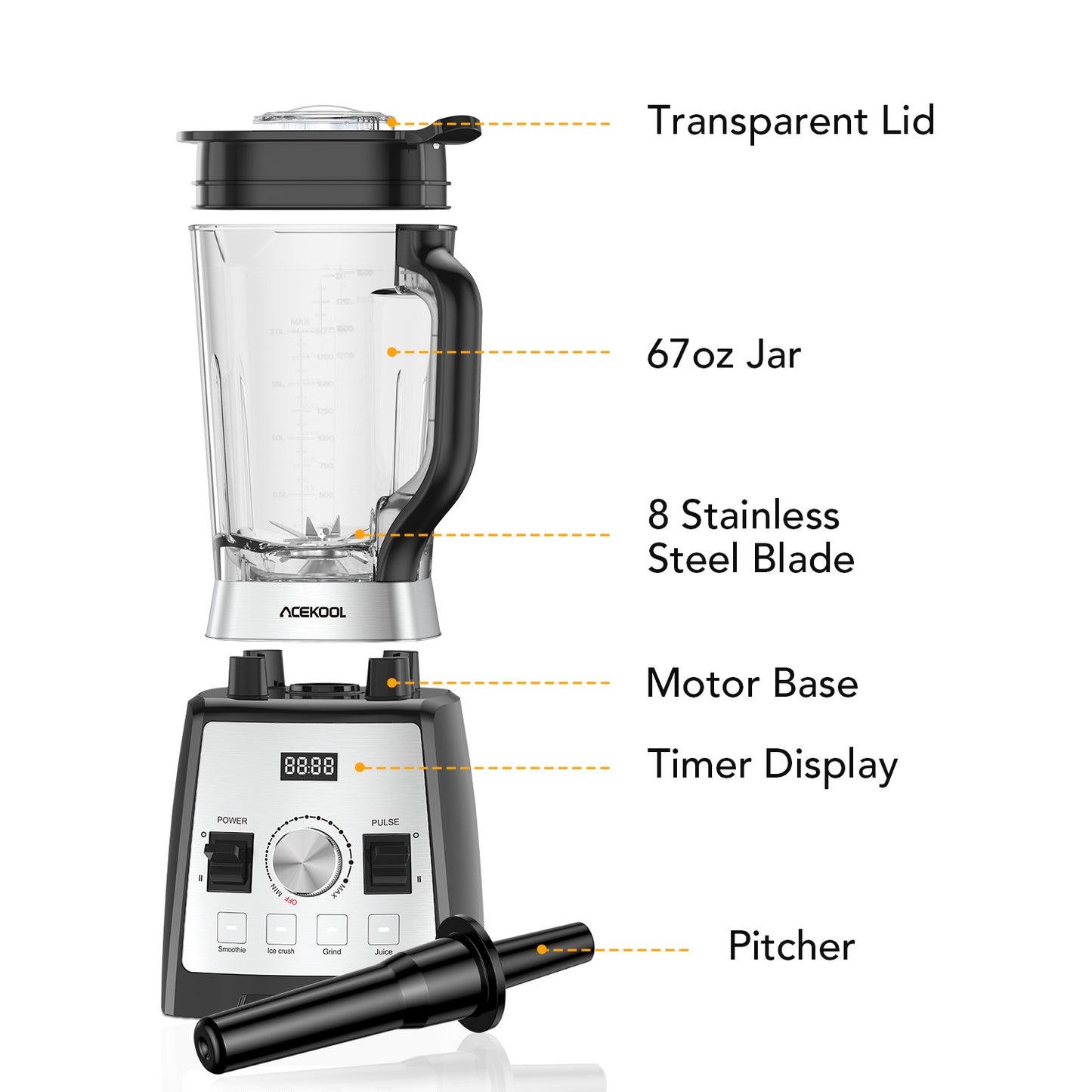 Acekool Blender BC2 - 2L Smoothie Blender with Pitcher