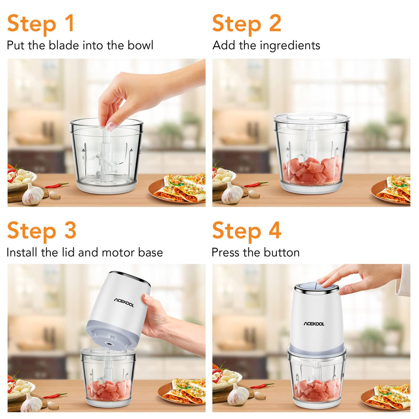 Acekool Blender BC7 - 2.5 Cup Mini Food Chopper