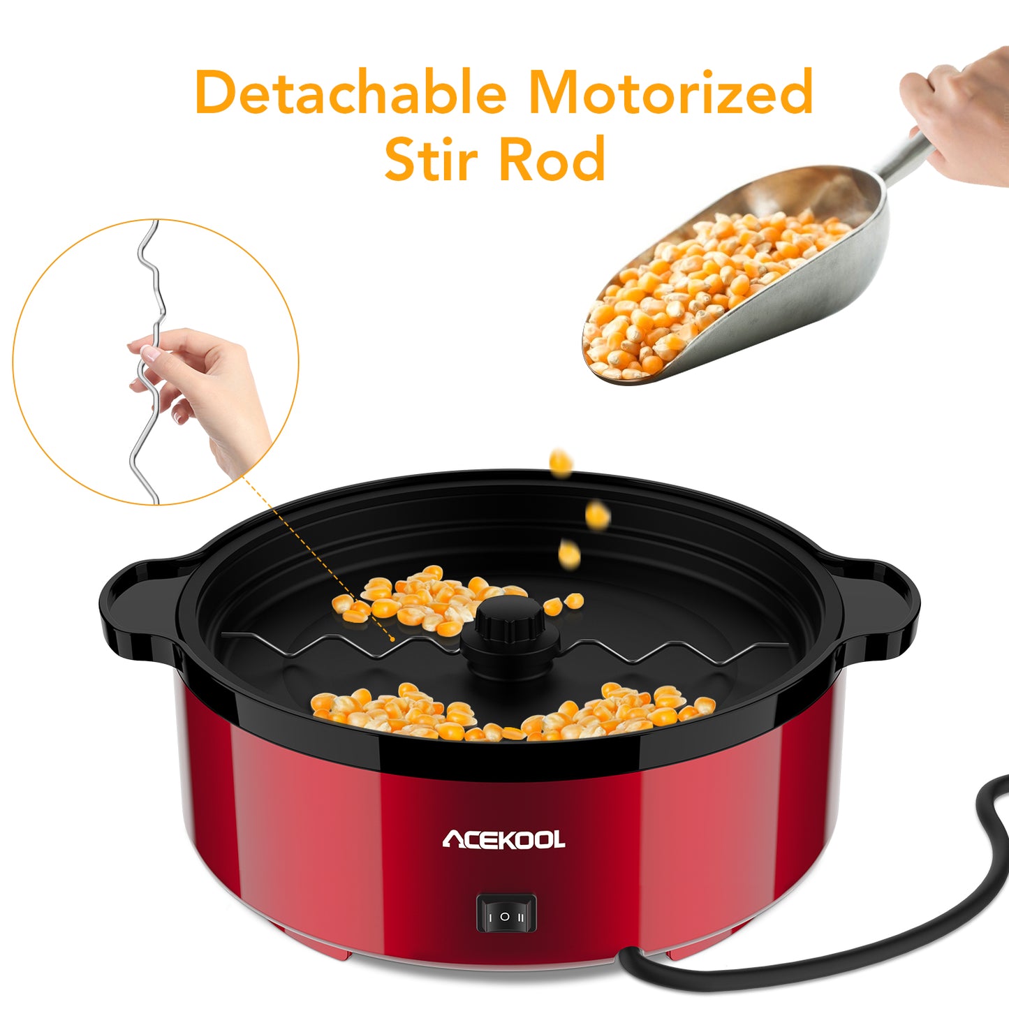 Acekool Popcorn Maker PA3 - Upgraded 2-in-1 Stirring Popper