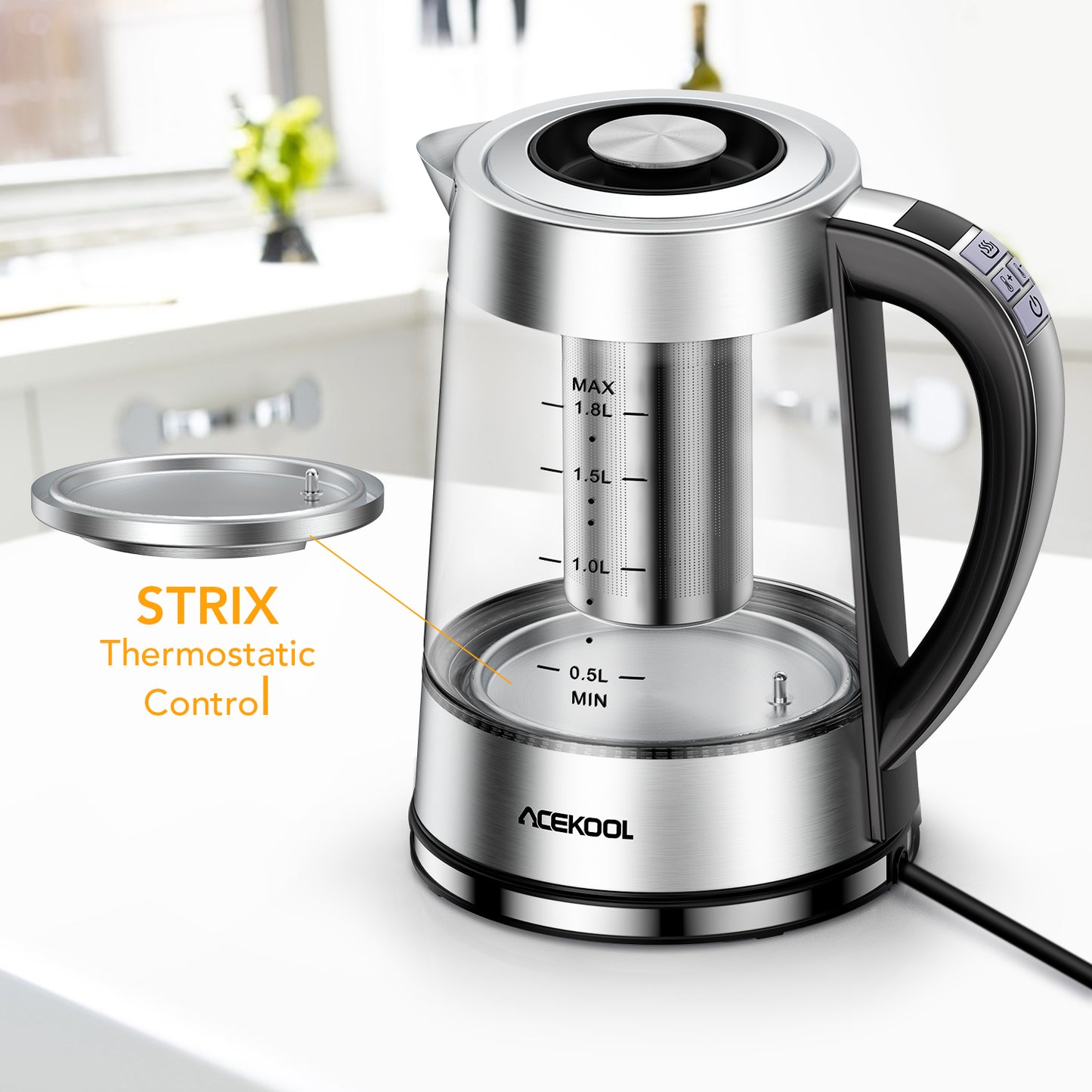 Acekool Kettle KB1  - 1.8L Glass Electric Tea Kettle