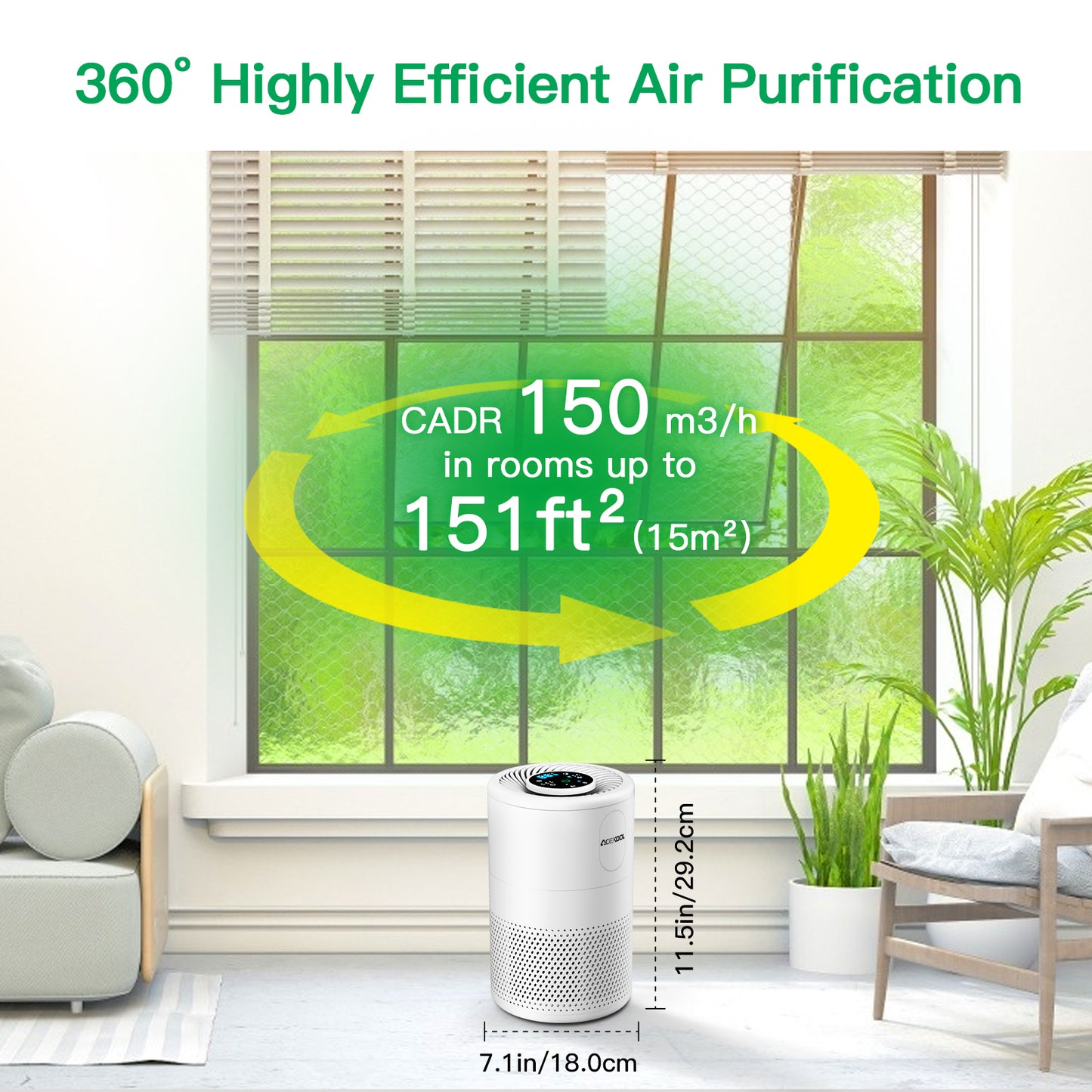 Acekool Air Purifier D02 - H13 HEPA Filter Smart Mode Air Purifier