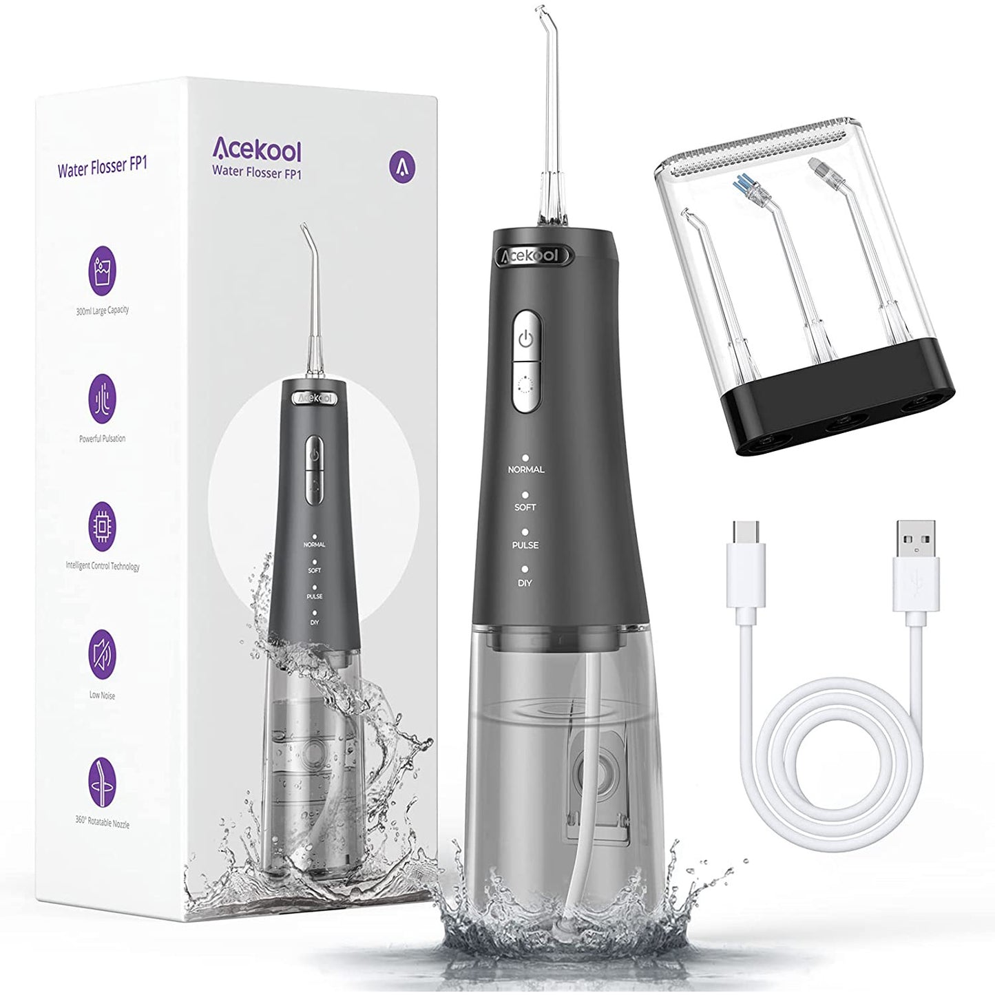 Acekool Water Flosser FP1 - Cordless Water Dental Flosser Teeth Cleaner